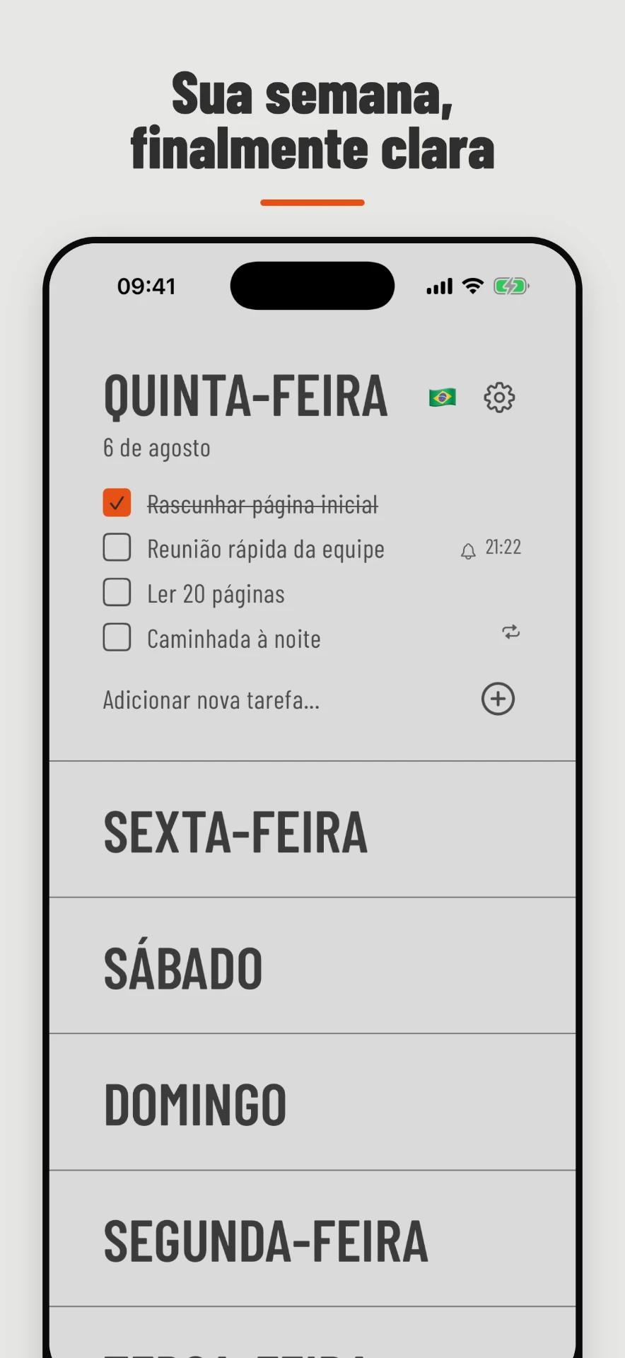 Tally no iPhone mostrando a visão de sete dias com hoje expandido